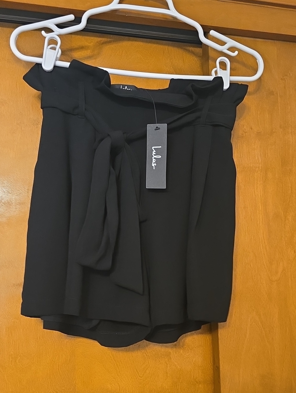 Lulu's Black High-Waist Paperbag Tie Shorts